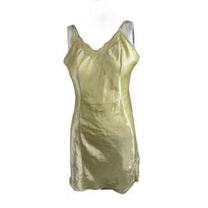 Delicates Women  Sleeveless Strap Gold Silk Lace Lingerie Sleep Dress M